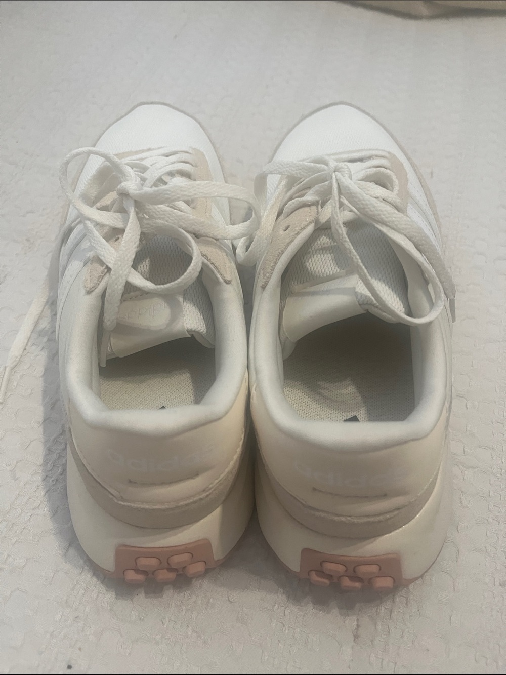 Women’s White Lace-Up adidas Athletic Sneakers with Pink Accent never worn